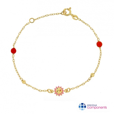 18K Gold Coral & Sun Bracelet - Precious Components