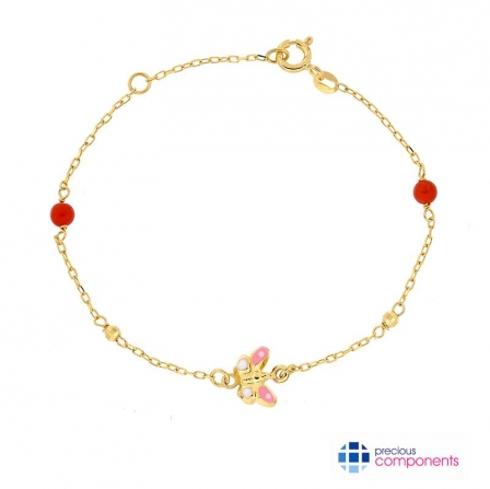 18K Gold Coral & Butterfly Bracelet - Precious Components