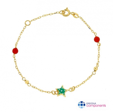 18K Gold Coral & Star Bracelet - Precious Components