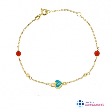18K Gold Coral & Heart Bracelet - Precious Components