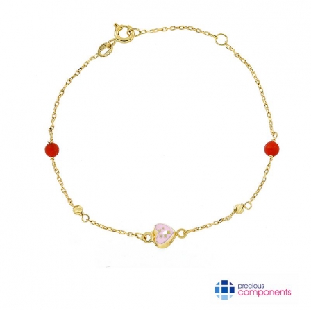 18K Gold Coral & Heart Bracelet - Precious Components