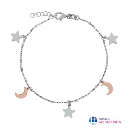 925 Sterling Silver Full Moon Bracelet - Precious Components